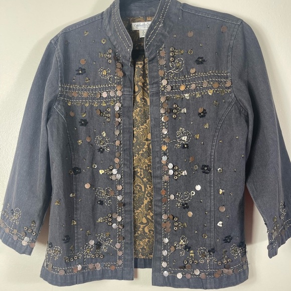 Coldwater Creek small Denim Bead Sequin Jacket - Picture 1 of 6